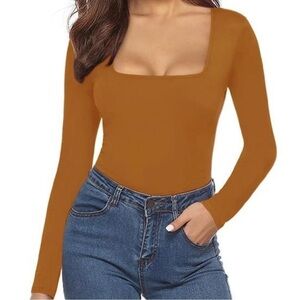 REORIA Square Neck Long sleeve Bodysuit